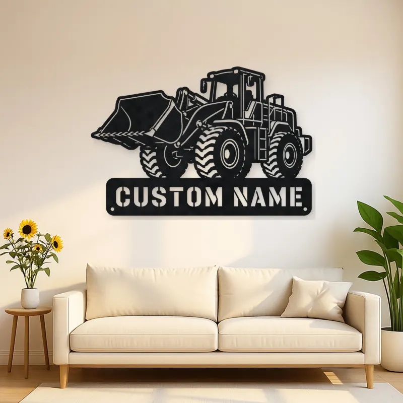 Personalized Heavy Wheel Loader Raised Bucket Metal Wall Art