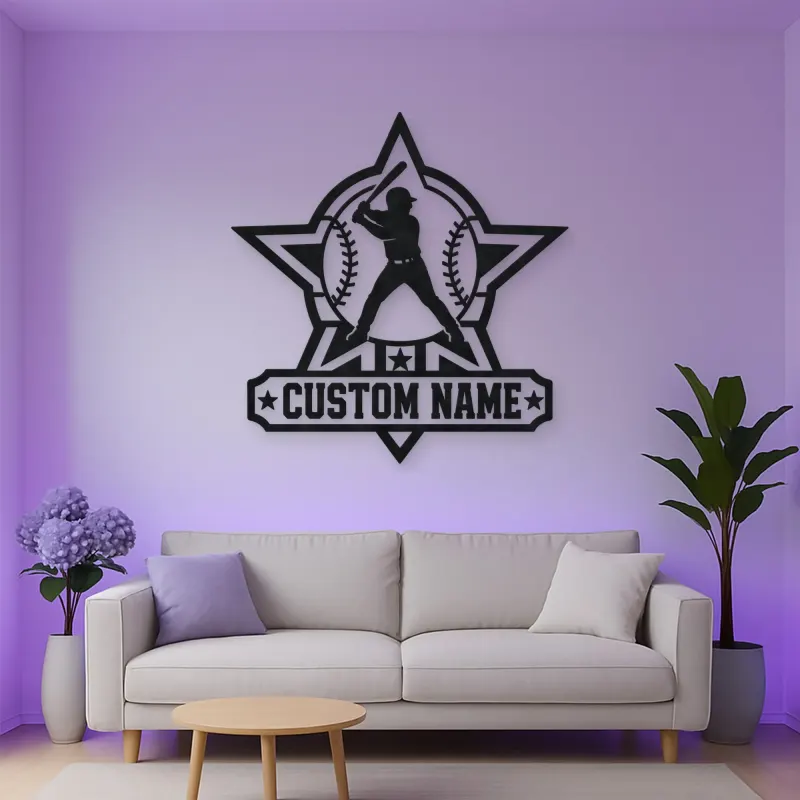 Personalized Baseball Batter Star Badge Metal Wall Art