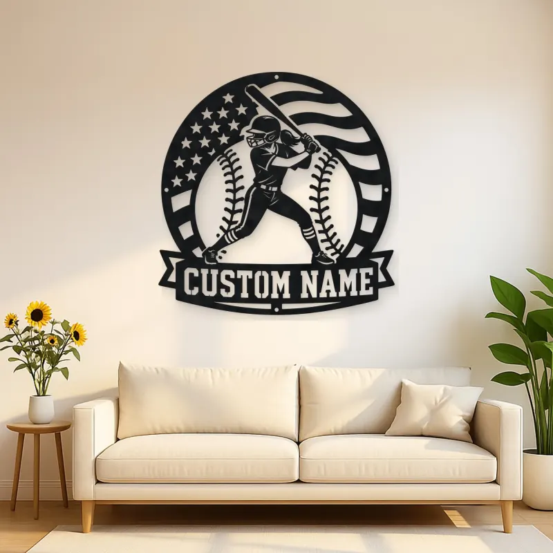 Personalized Female Softball Batter Round Flag Metal Wall Art