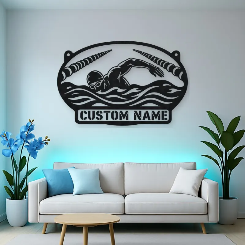 Personalized Freestyle Swimmer Metal Wall Art with Pool Lanes