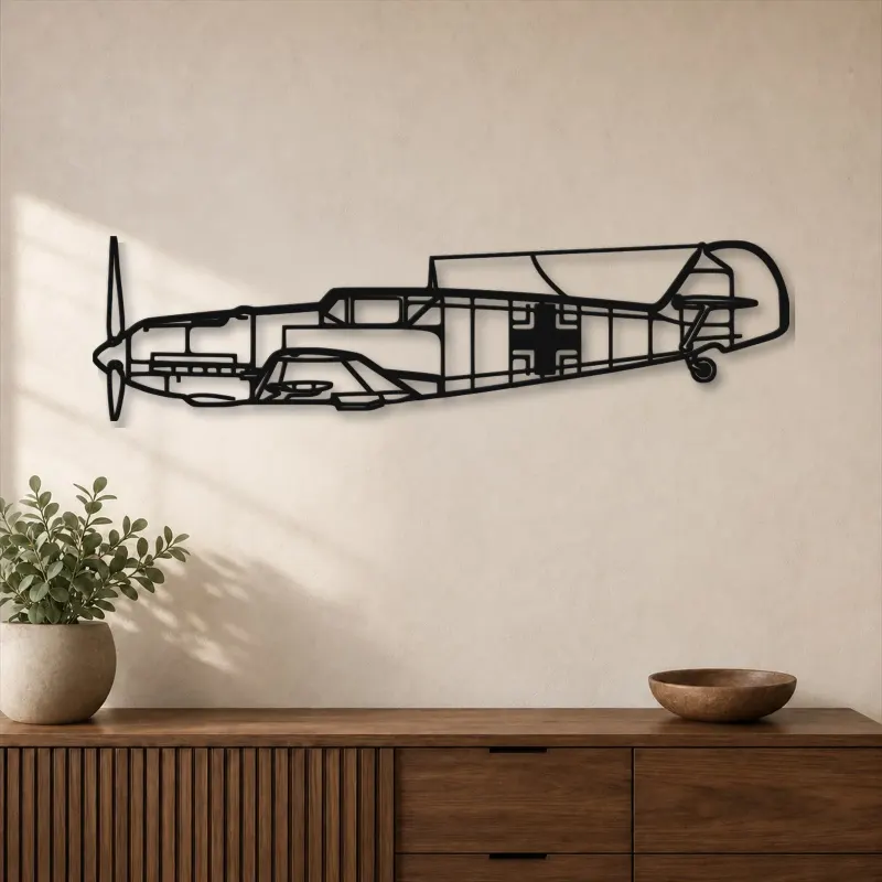 Silhouette d'avion BF109 en métal, Décoration murale en métal, Décor aéronautique, Décor d'aviation