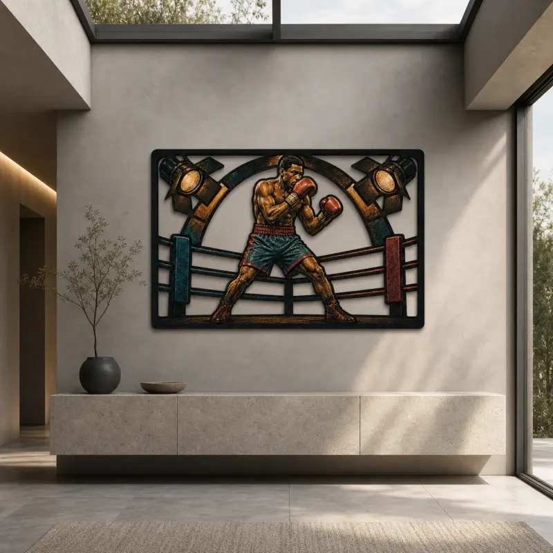 Boxing Champion Training inside the Ring Colorful Metal Wall Art