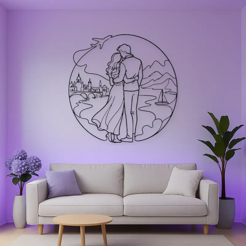 Travel Lovers Pose Metal Wall Art | Romantic Couple Decor