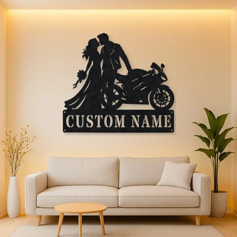 Personalized Biker Wedding Motorcycle Metal Wall Art