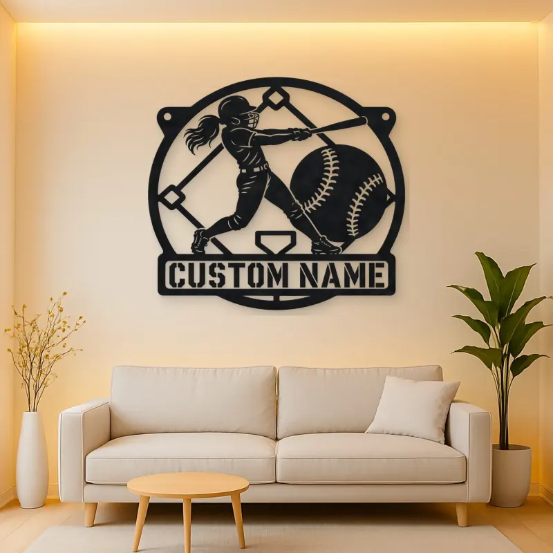 Personalized Softball Batter Metal Wall Art with Diamond