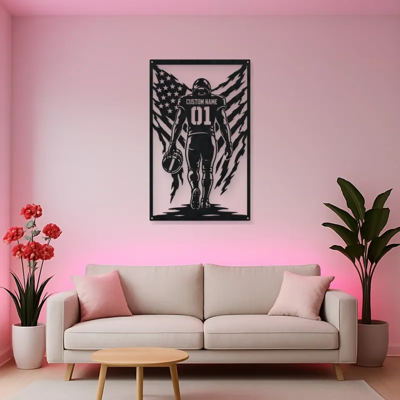 Personalized Number 01 Football Player American Flag Metal Wall Art