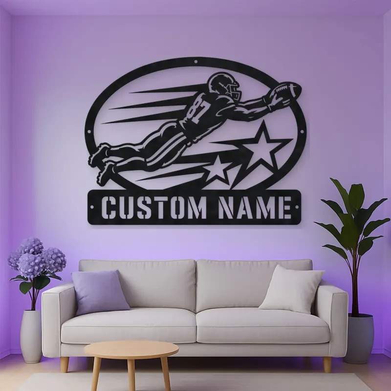 Personalized Number 87 Diving Receiver Stars Metal Wall Art