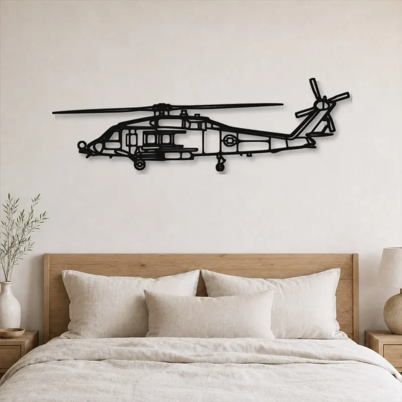 Silhouette d'hélicoptère HH60-H Sea Hawk en métal, Décoration murale, Cadeau d'anniversaire