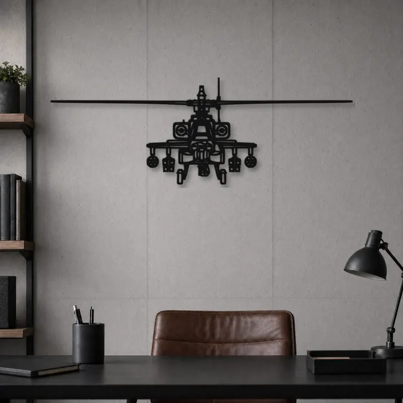 Silhouette in Metallo dell'Elicottero AH-64D Apache Front, Decorazione per la Casa, Regalo di Compleanno, Silhouette di Aeromobile