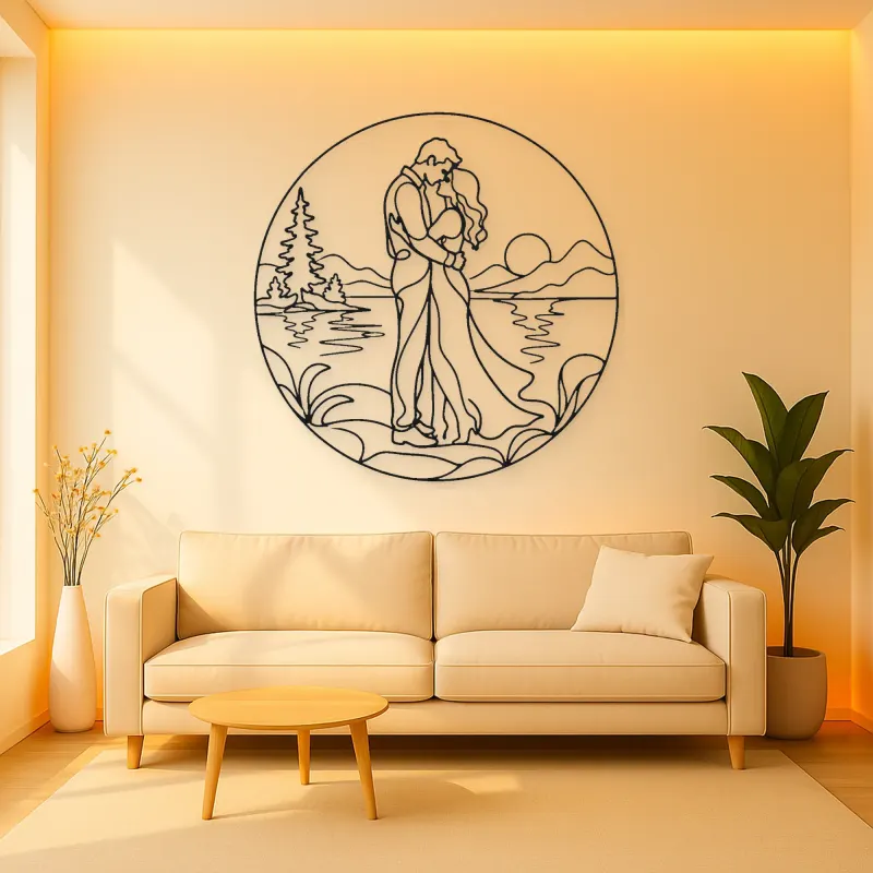 Lakeside Embrace Metal Wall Art | Romantic Couple Decor