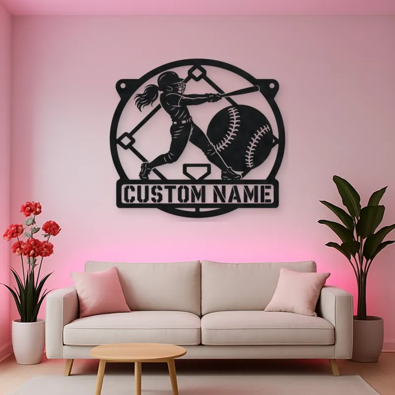 Personalized Softball Batter Metal Wall Art with Diamond