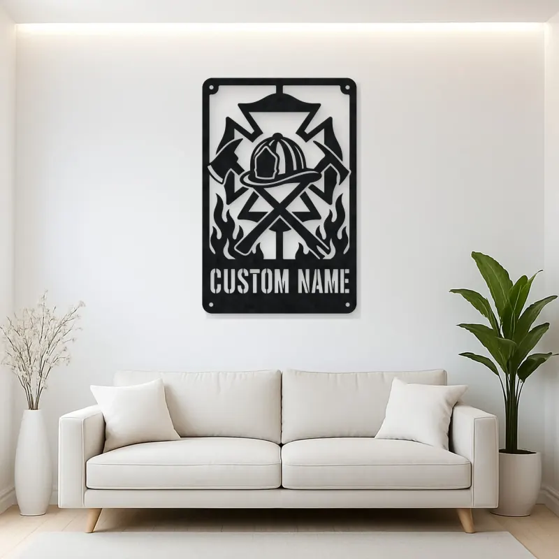 Personalized Firefighter Crest Metal Wall Art with Axes