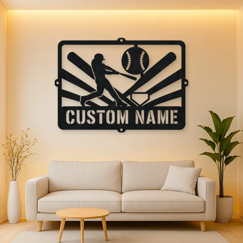 Personalized Baseball Batter Metal Wall Art with Ball Diamond