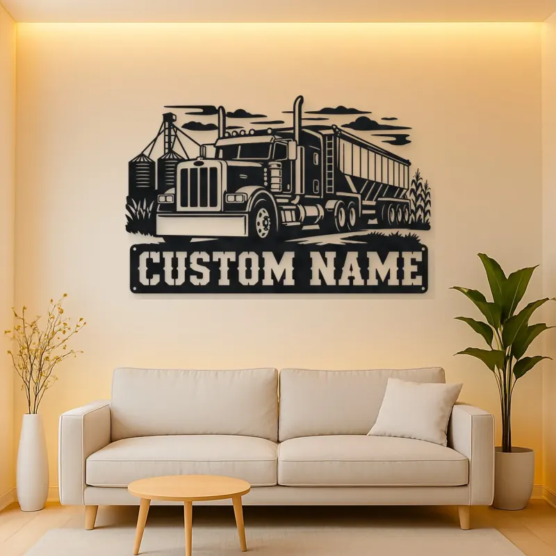 Personalized Grain Hopper Semi Truck Farm Metal Wall Art
