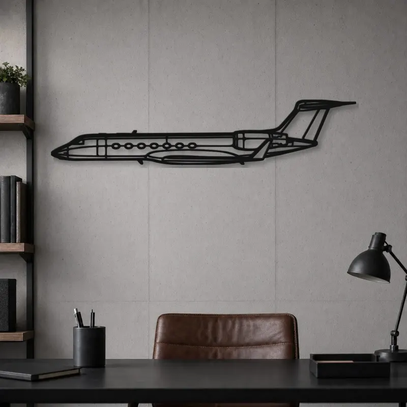 Insegna in metallo silhouette dell'aereo G550, Silhouette di aerei in metallo, Decorazione da parete aviatore