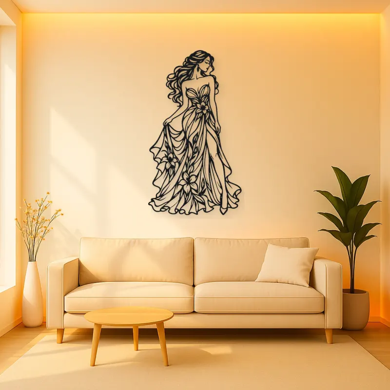 Floral Dress Muse Metal Wall Art | Botanical Woman Wall Decor