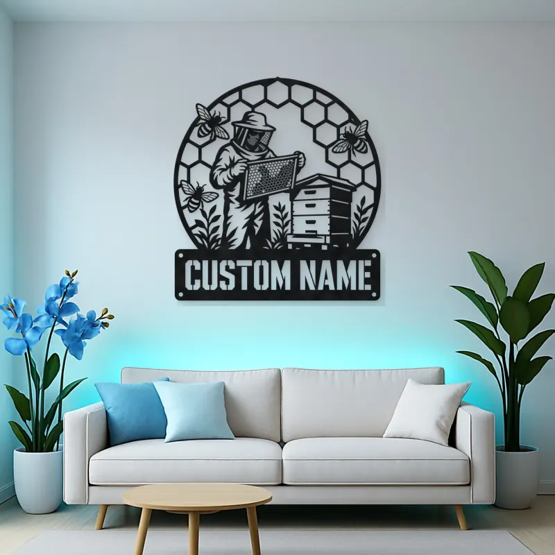 Personalized Beekeeper Honeycomb Frame and Hive Metal Wall Art