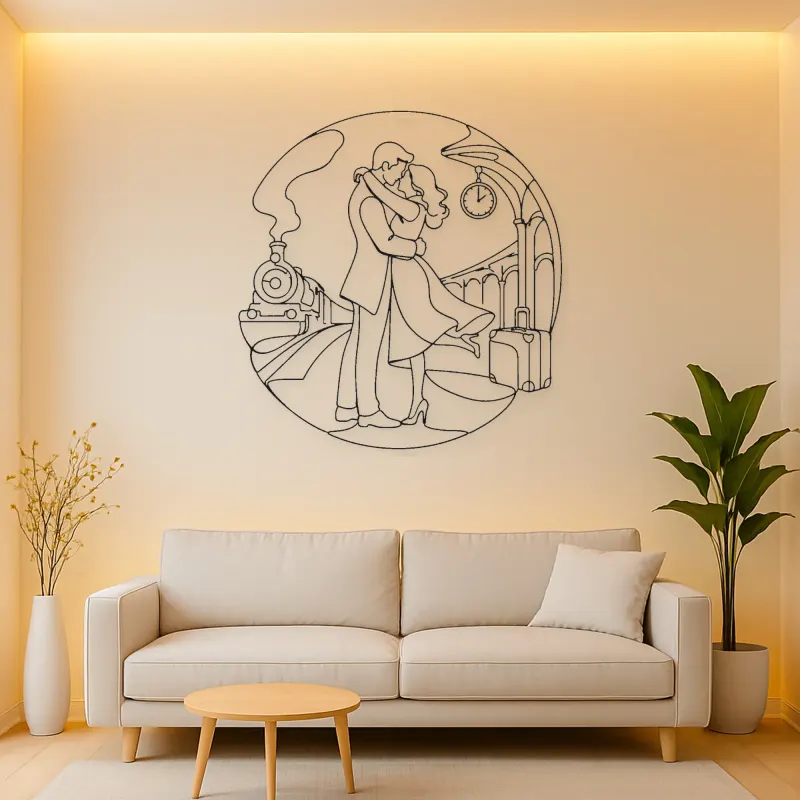 Train Station Reunion Metal Wall Art | Romantic Couple Decor