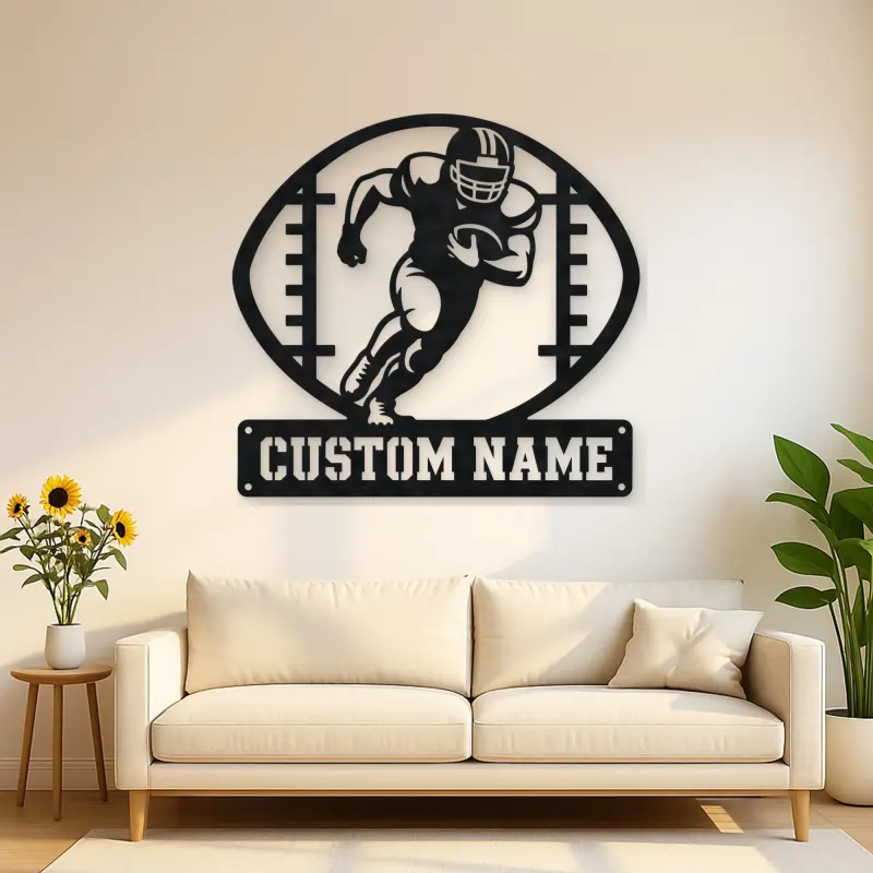 Personalized Football Player Metal Wall Art with Ball Frame