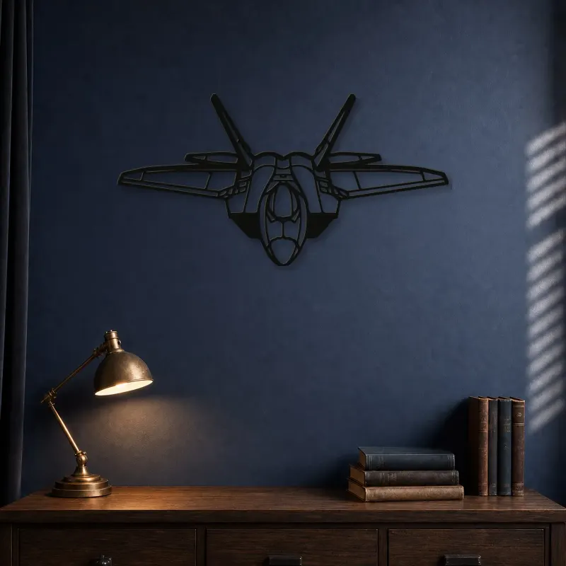 Silhouette d'avion F-22 Raptor Angle en métal, Décoration murale en métal, Décor aéronautique, Décor d'aviation