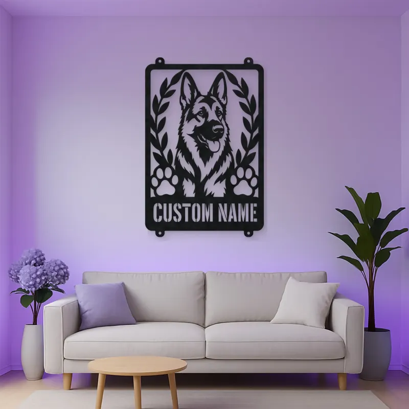 Personalized German Shepherd Metal Wall Art with Paw Prints