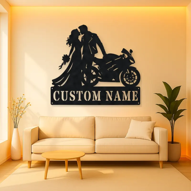 Personalized Biker Wedding Motorcycle Metal Wall Art