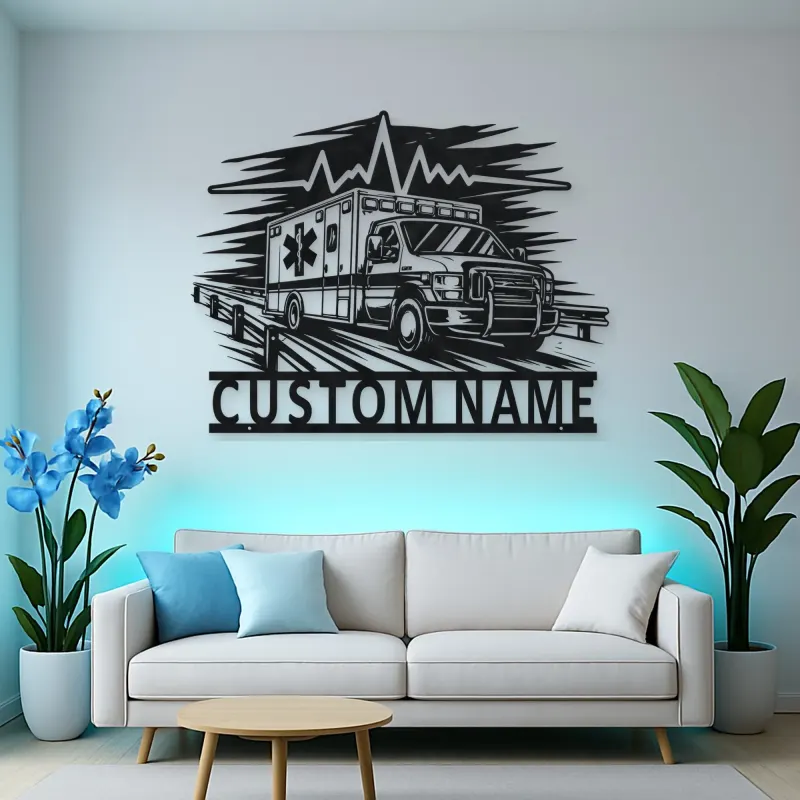 Personalized Highway Ambulance Heartbeat Metal Wall Art