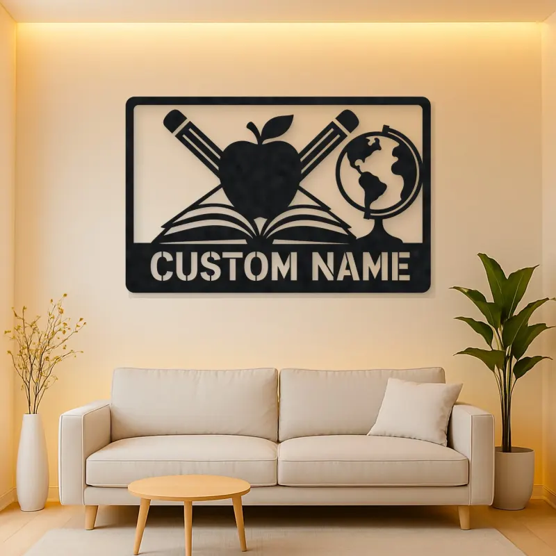 Personalized Teacher Metal Wall Art with Book and Apple