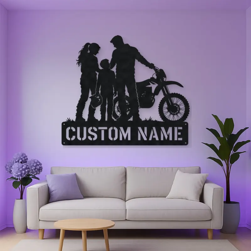 Personalized Dirt Bike Family with Helmets Metal Wall Art