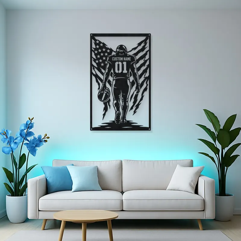 Personalized Number 01 Football Player American Flag Metal Wall Art