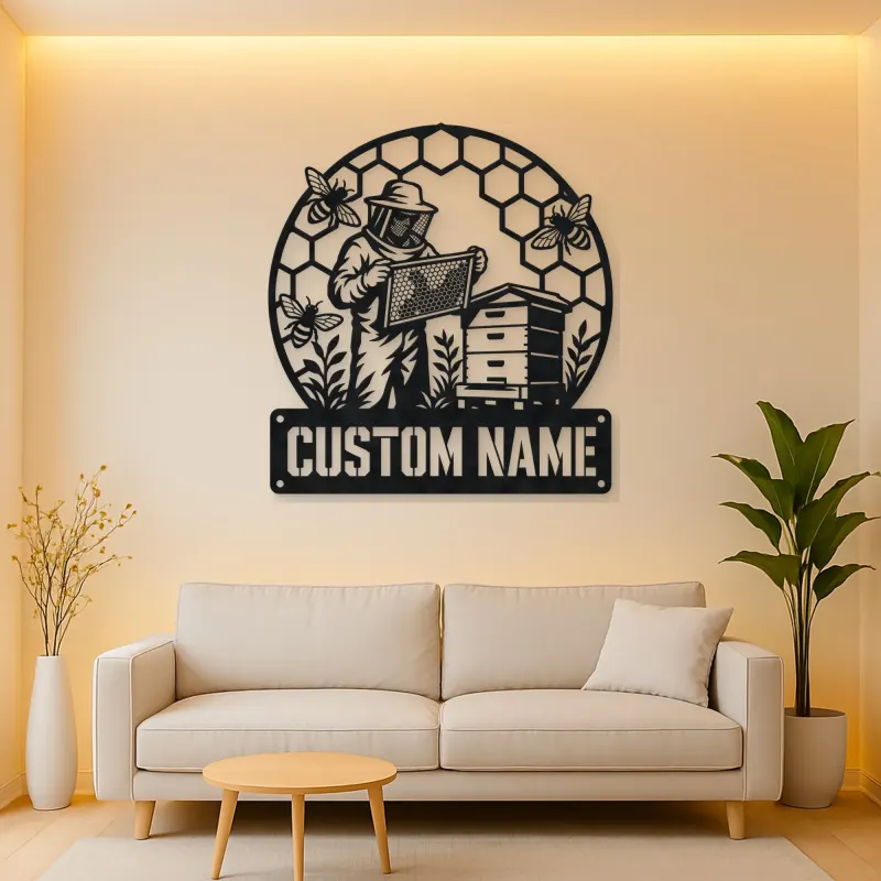 Personalized Beekeeper Honeycomb Frame and Hive Metal Wall Art