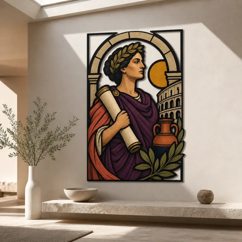 Classical Roman Scholar with Scroll and Colosseum Colorful Metal Wall Art