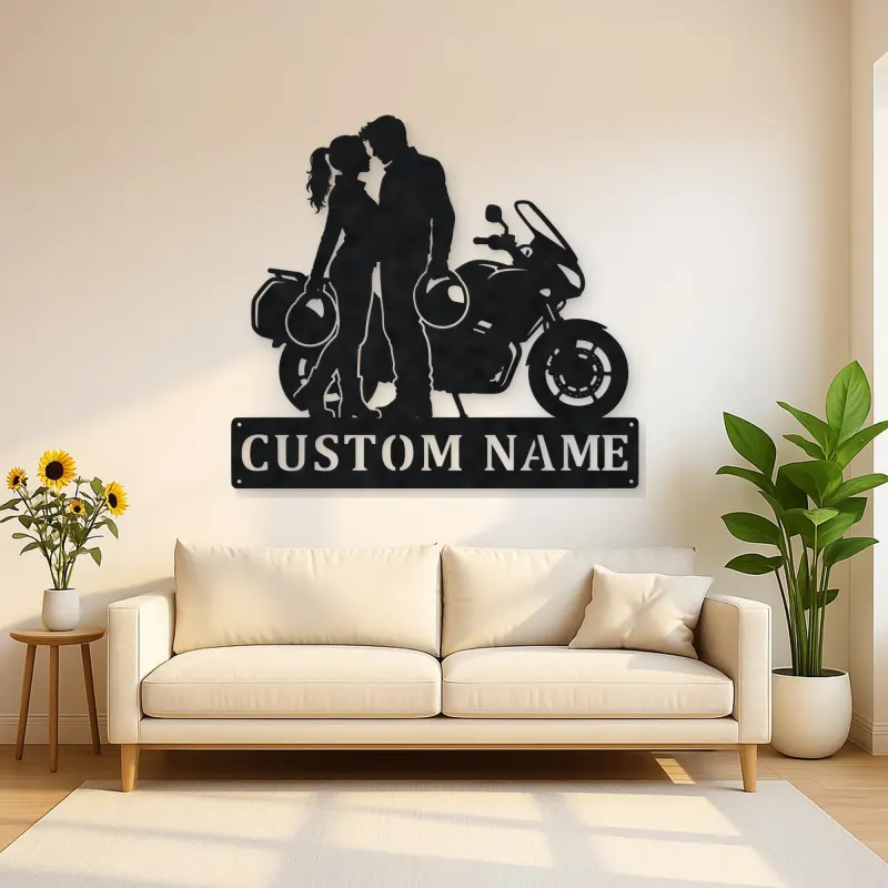 Personalized Helmet Couple and Touring Motorcycle Metal Wall Art
