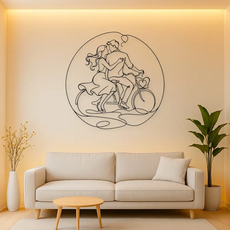 Bicycle Couple Metal Wall Art | Romantic Couple Decor