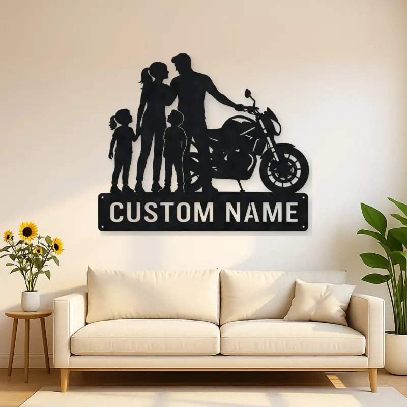 Personalized Modern Motorcycle Family of Four Metal Wall Art