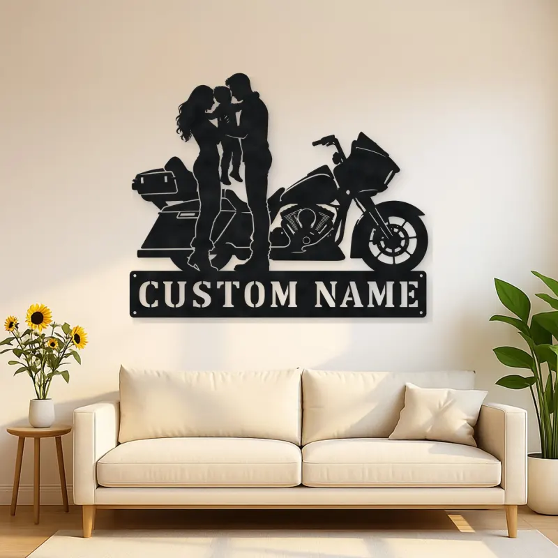 Personalized Touring Motorcycle Family of Three Metal Wall Art