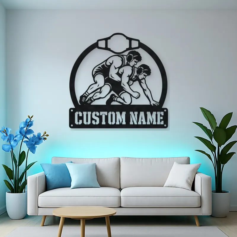 Personalized Wrestling Match Metal Wall Art with Belt Frame