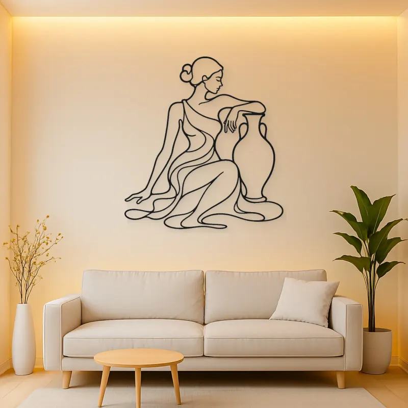 Seated Muse with Vase Metal Wall Art | Feminine Figure Wall Decor