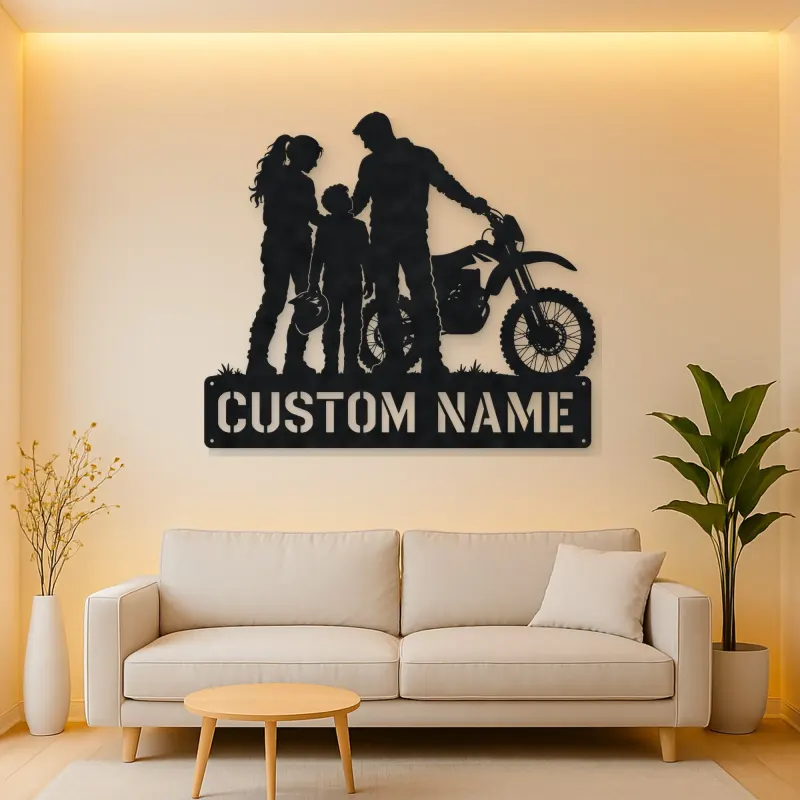 Personalized Dirt Bike Family with Helmets Metal Wall Art