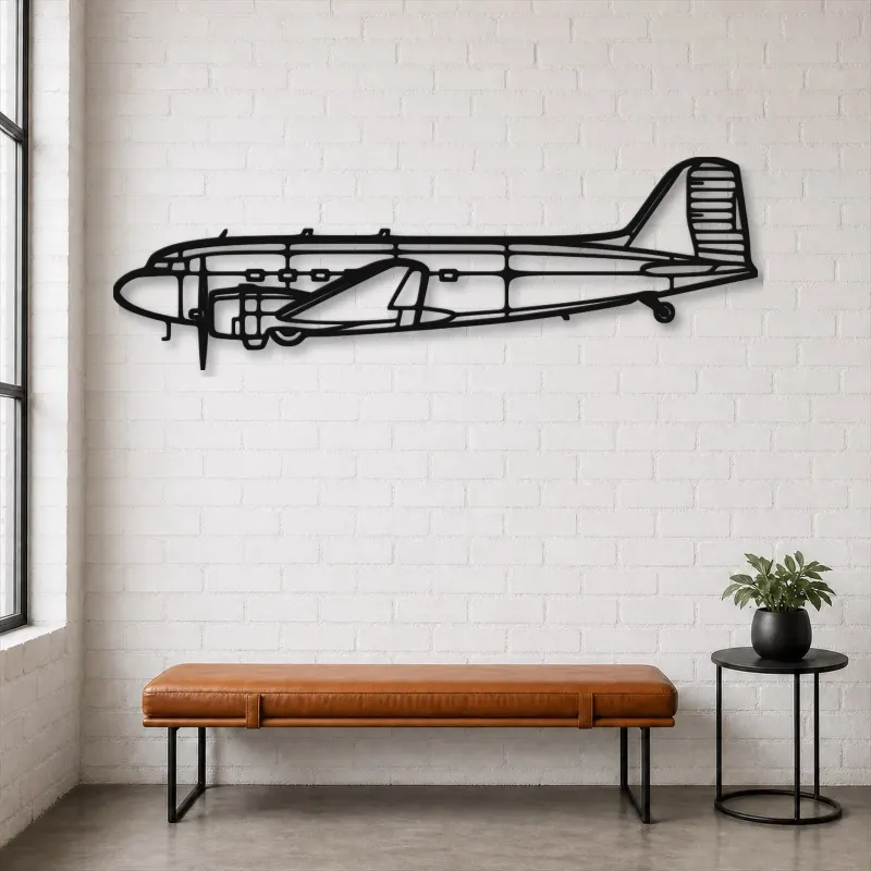 Silhouette d'avion DC-3C en métal, Décoration murale aéronautique