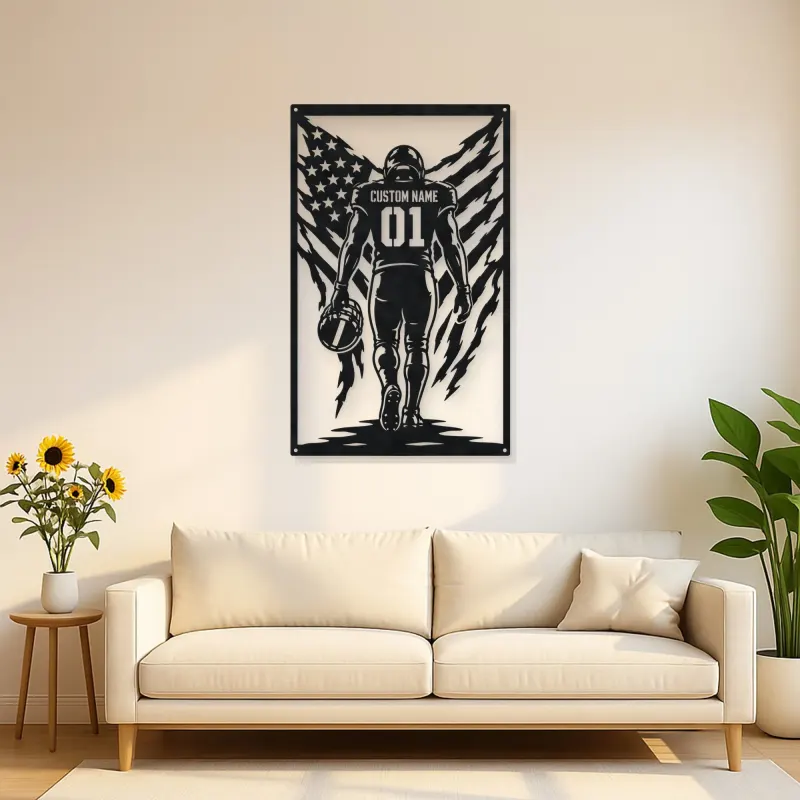 Personalized Number 01 Football Player American Flag Metal Wall Art