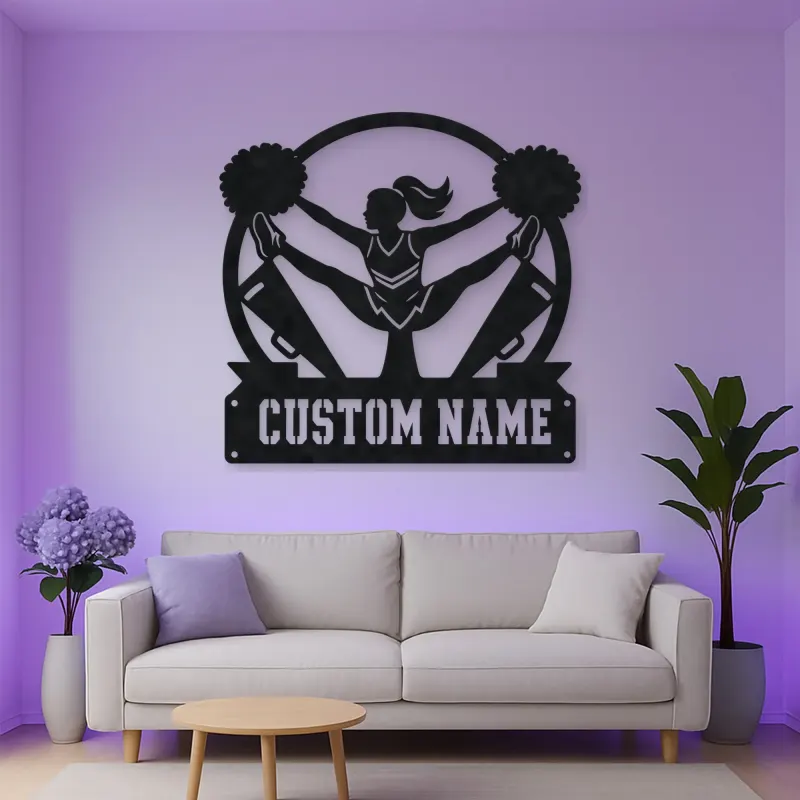 Personalized Cheerleader Metal Wall Art with Pom-Poms