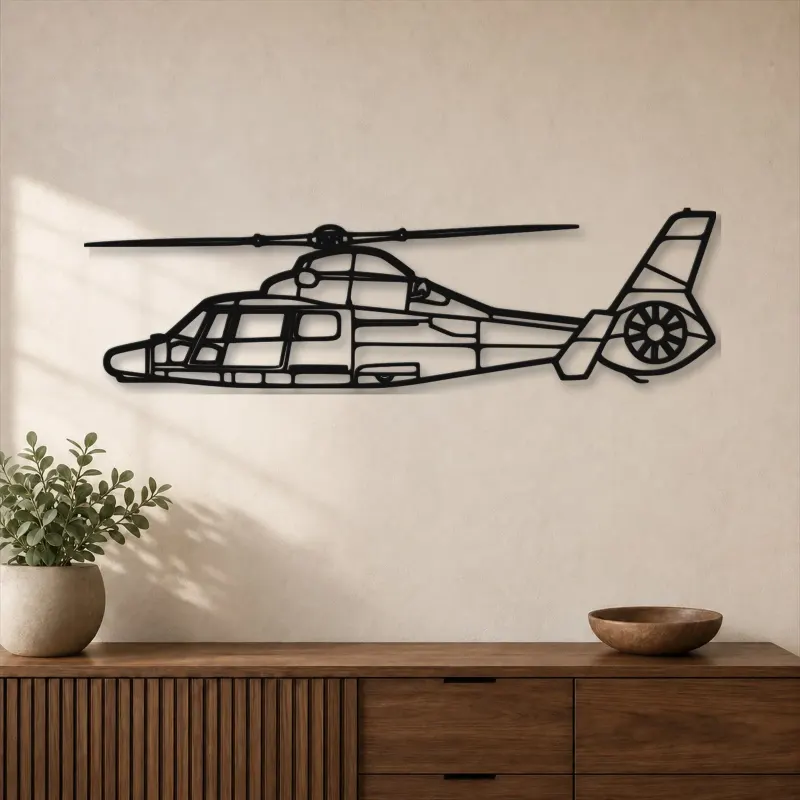 Insegna in metallo silhouette aereo Dauphin AS365N3+, Silhouette aereo in metallo, Decorazione parete aviatore, Decorazione aviazione