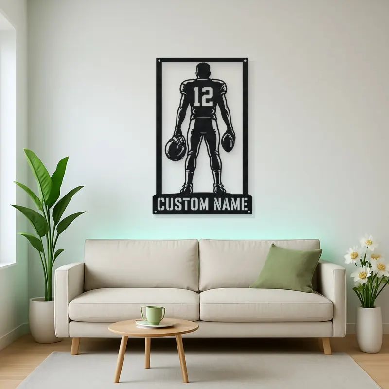 Personalized Number 12 Football Player Back View Metal Wall Art