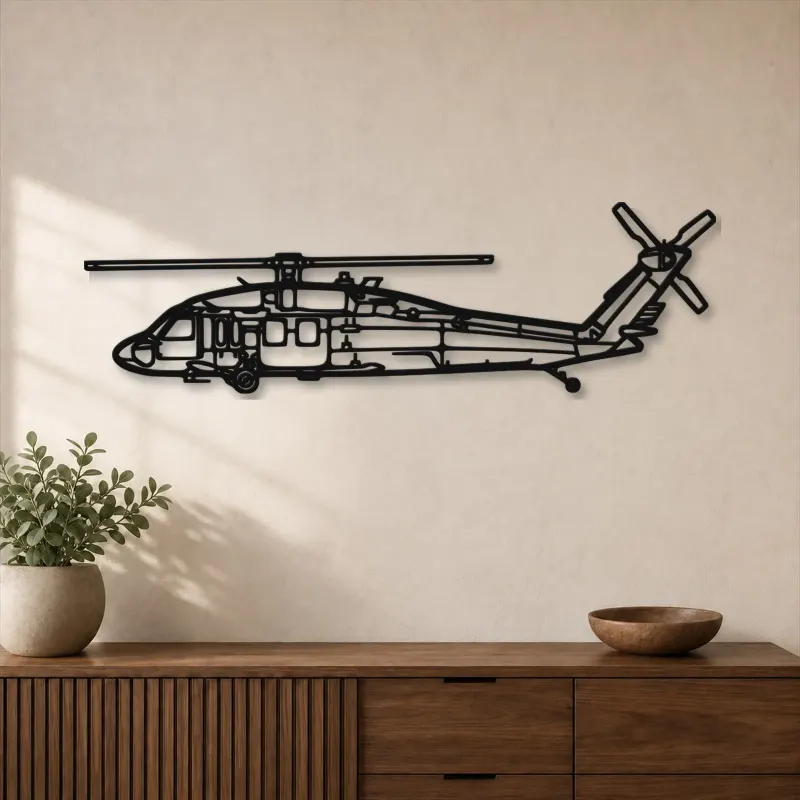 Silhouette en métal du UH-60 Black Hawk, Décoration murale en métal, Décor aéronautique, Décorateur aviateur