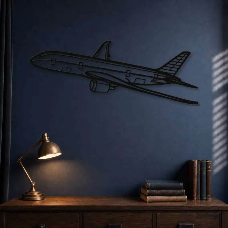 Silhouette d'avion en métal 787 Angle, Décoration murale aéronautique