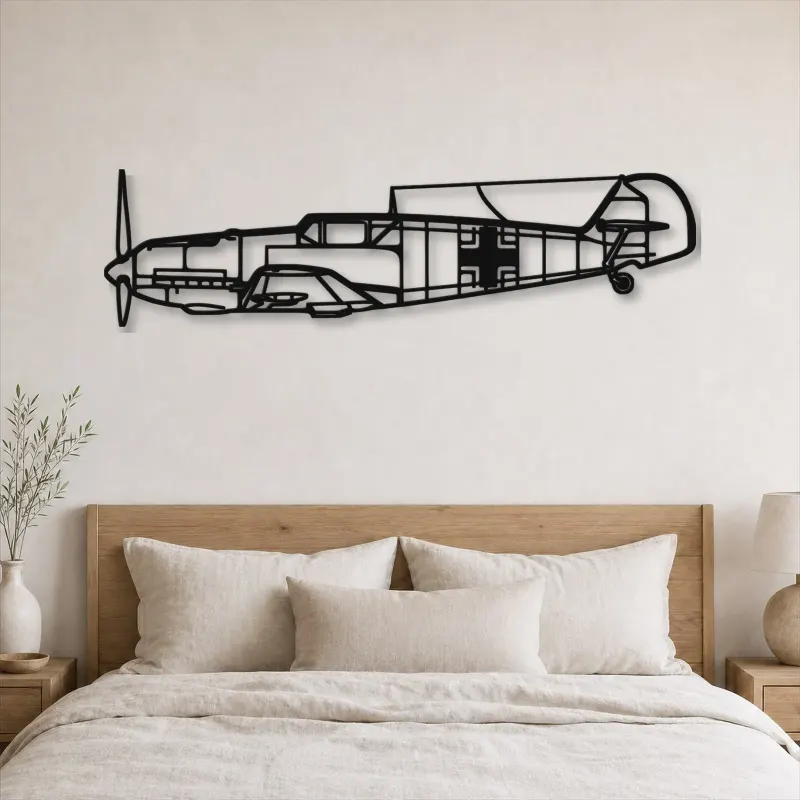 Silhouette d'avion BF109 en métal, Décoration murale en métal, Décor aéronautique, Décor d'aviation