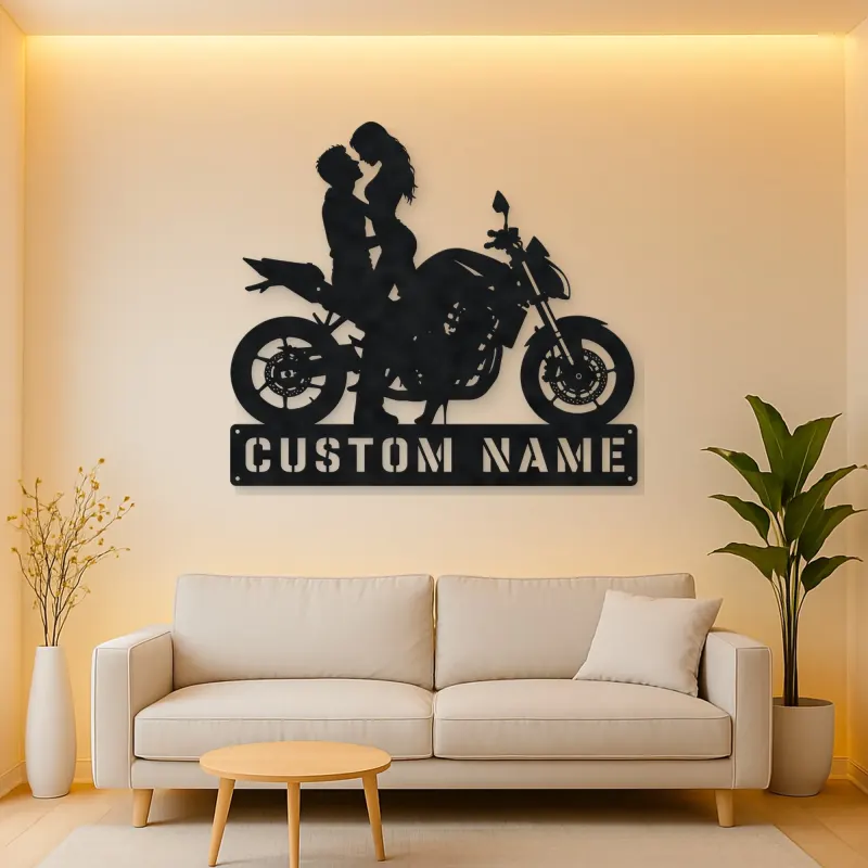 Personalized Modern Motorcycle Couple Metal Wall Art