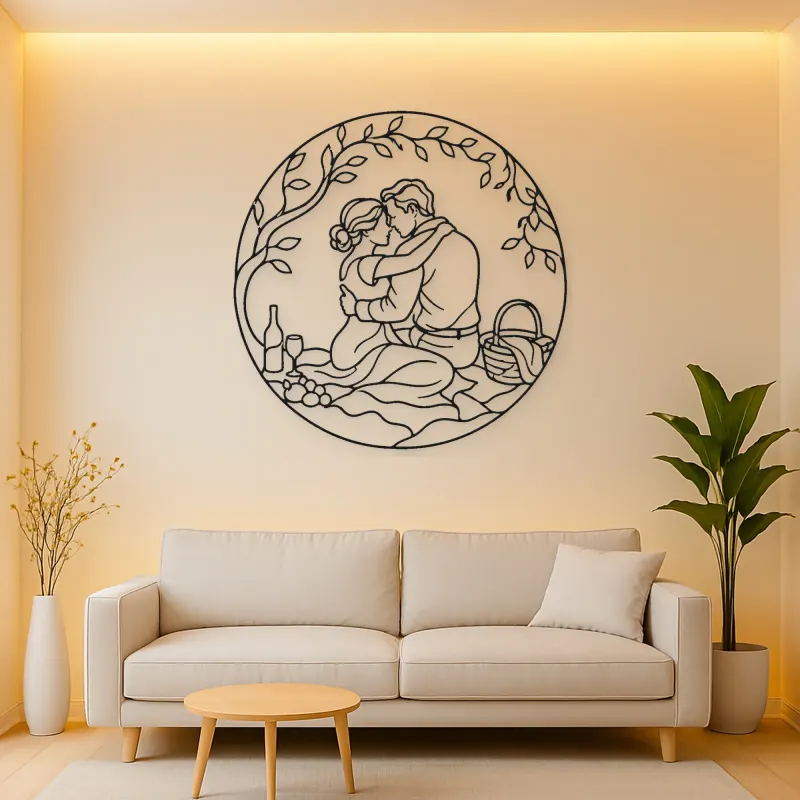 Picnic Embrace Metal Wall Art | Romantic Couple Decor