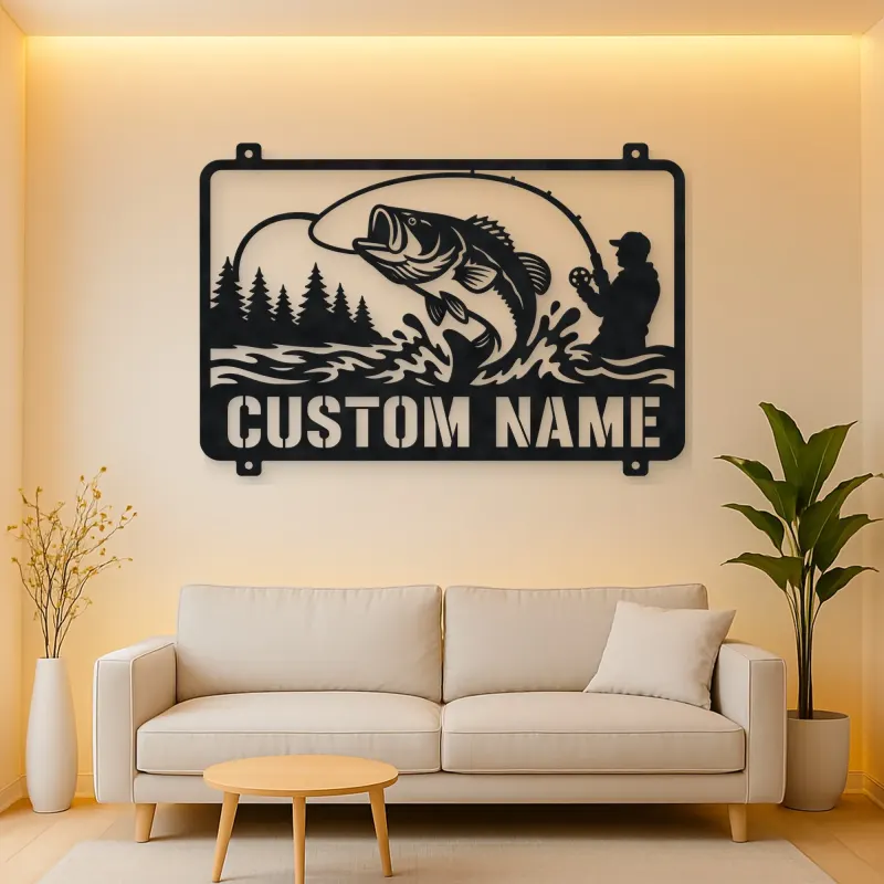 Personalized Fisherman and Bass Metal Wall Art